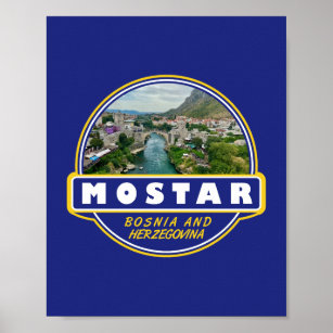 Mostar Bosnia and Herzegovina Travel Art Emblem Poster