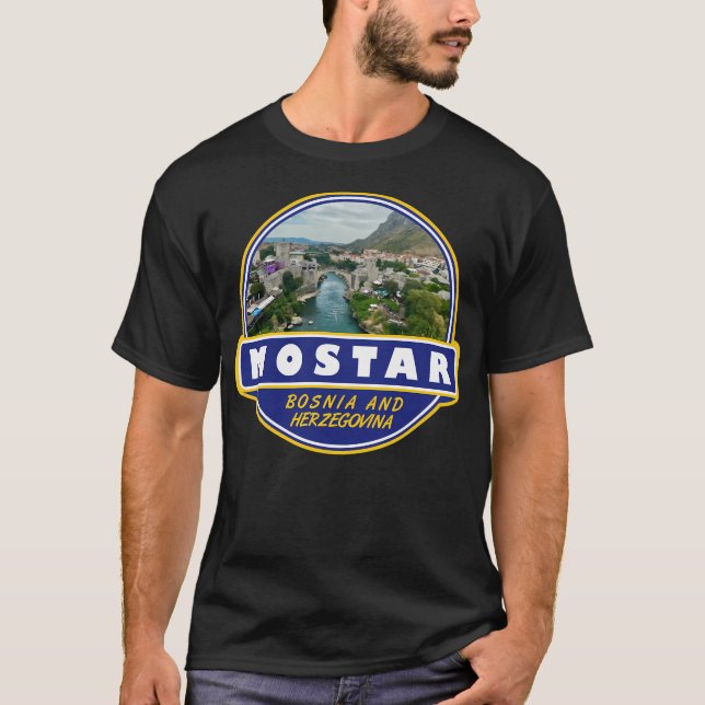 Mostar Bosnia And Herzegovina Travel Art Emblem T-Shirt (Front)