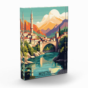 Mostar Bosnia Herzegovina Retro Vintage Travel Photo Block