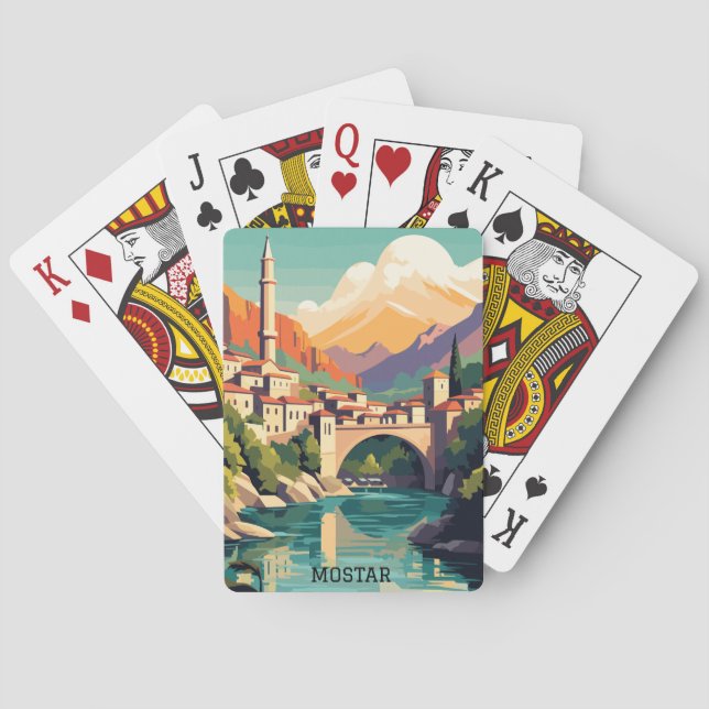 Mostar Bosnia Herzegovina Retro Vintage Travel Playing Cards (Back)