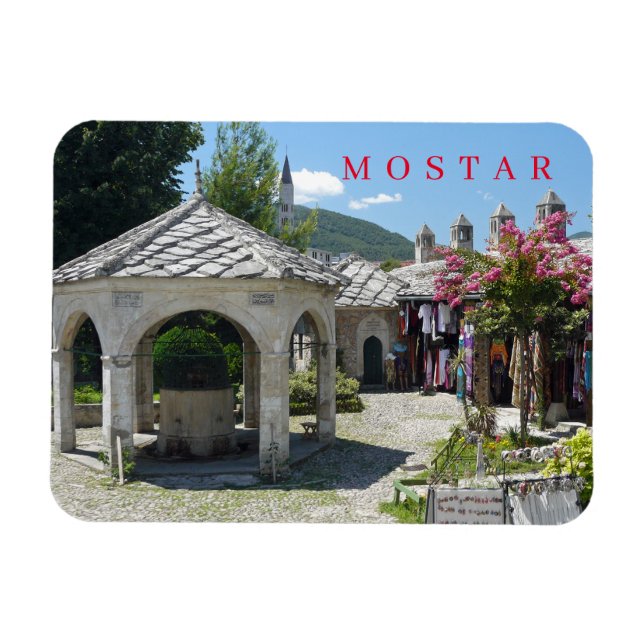 Mostar mosque courtyard view fridge magnet (Horizontal)