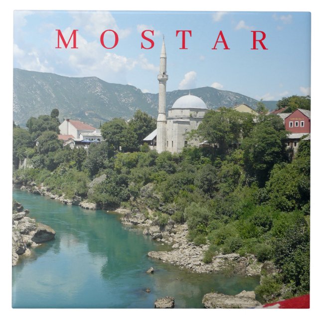 Mostar mosque view ceramic tile (Front)