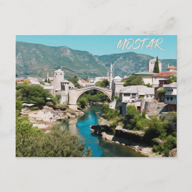 Mostar: Oil Painting Photograph Postcard (Front)