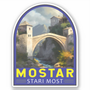 Mostar Stari Most Travel Oil Painting Art Vintage