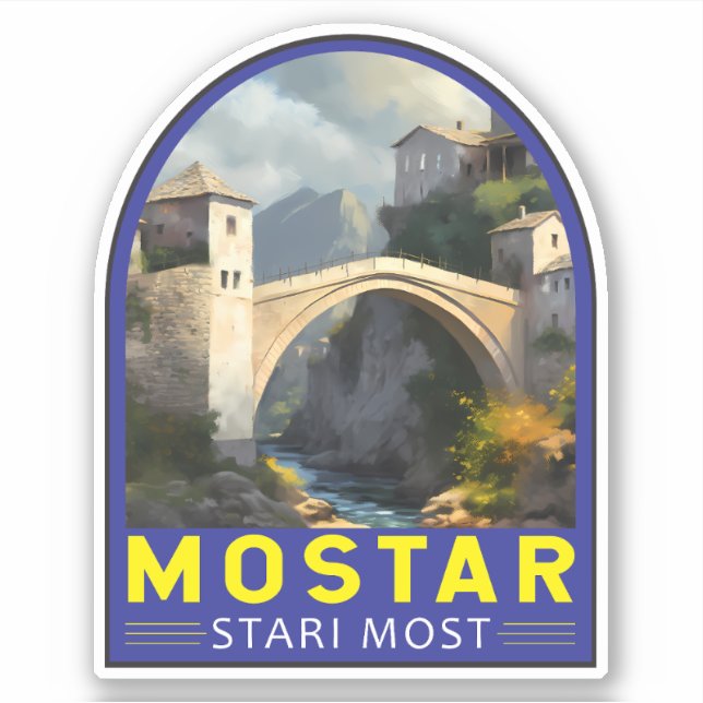 Mostar Stari Most Travel Oil Painting Art Vintage (Front)