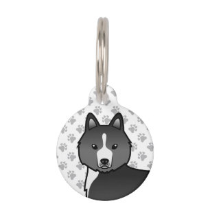 Mostly Black Siberian Husky Cartoon Dog Head Pet Tag