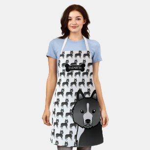Mostly Black Siberian Husky Cartoon Dog & Name Apron