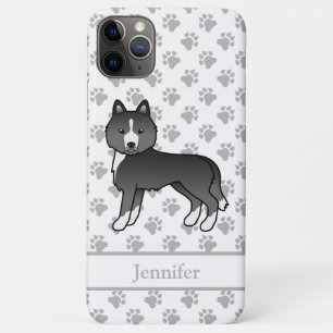 Mostly Black Siberian Husky Cartoon Dog & Name iPhone 11 Pro Max Case