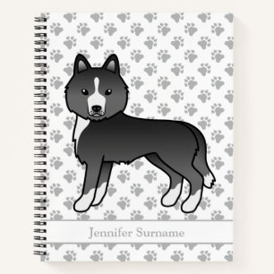 Mostly Black Siberian Husky Cartoon Dog & Text Notebook