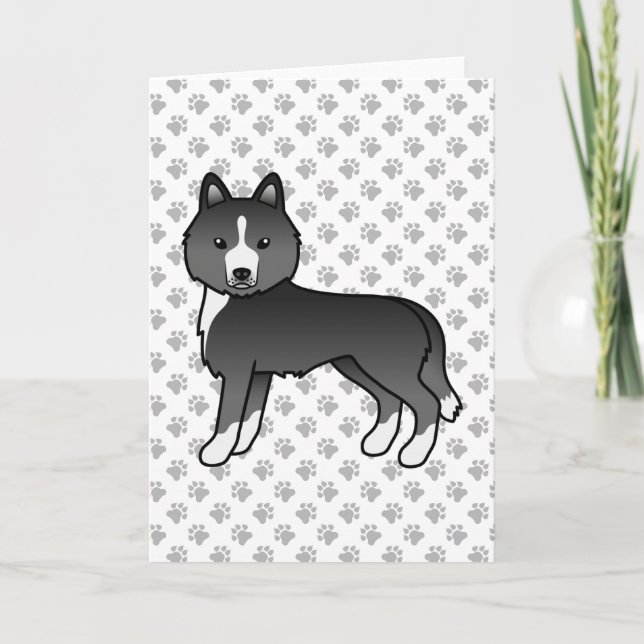 Mostly Black Siberian Husky Cute Cartoon Dog Card (Front)