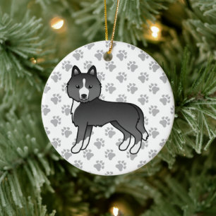 Mostly Black Siberian Husky Cute Cartoon Dog Ceramic Tree Decoration