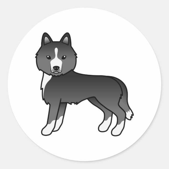 Mostly Black Siberian Husky Cute Cartoon Dog Classic Round Sticker (Front)