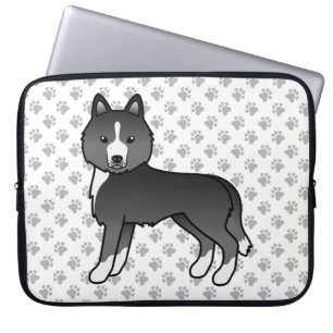 Mostly Black Siberian Husky Cute Cartoon Dog Laptop Sleeve