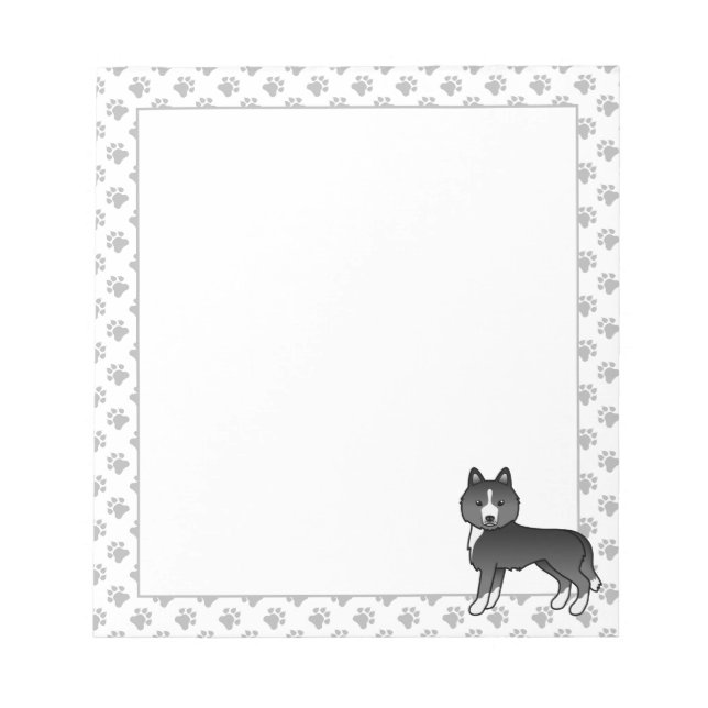 Mostly Black Siberian Husky Cute Cartoon Dog Notepad (Front)