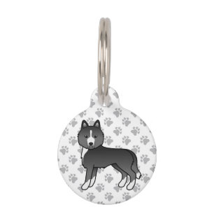Mostly Black Siberian Husky Cute Cartoon Dog Pet Tag
