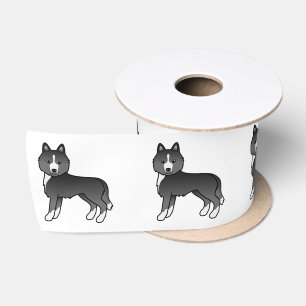 Mostly Black Siberian Husky Cute Cartoon Dog Satin Ribbon