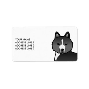 Mostly Black Siberian Husky Dog & Custom Text Label