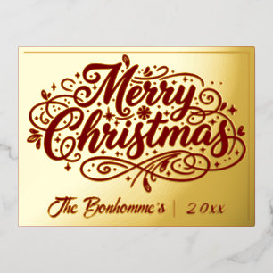 Mostly Gold, Merry Christmas, Red Foil Holiday Postcard