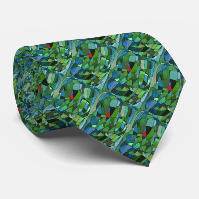 "Mostly Greens" Abstract Design Tie (Rolled)