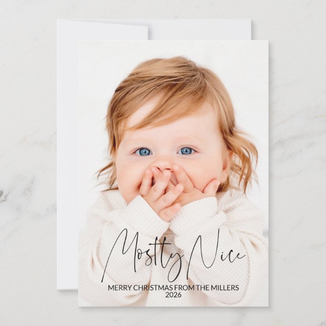Mostly Nice Funny 2 Photo Holiday Christmas Card (Front)