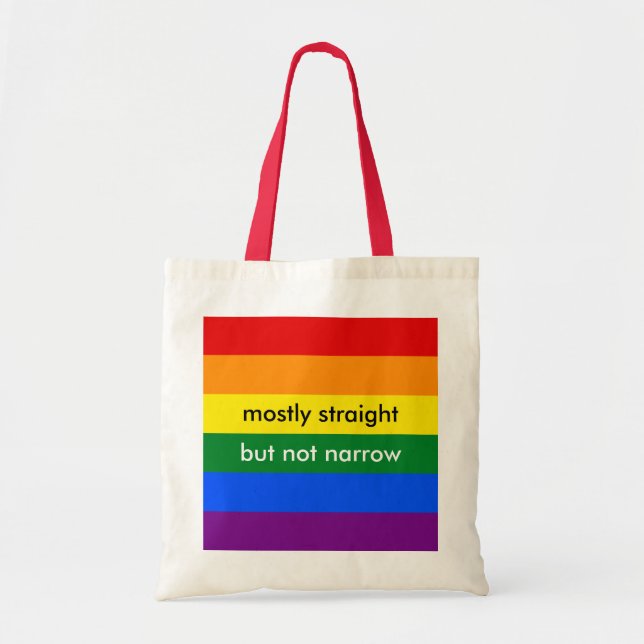 Mostly Straight But Not Narrow LGBT Ally Rainbow Tote Bag (Front)