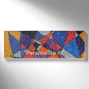 Mostly triangles in multicolored metallic name tag