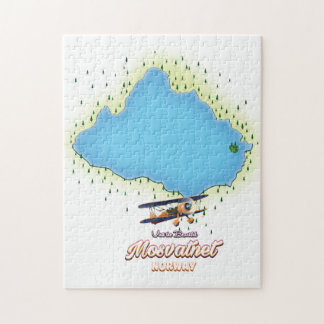 Mosvatnet Norway lake map art print. Jigsaw Puzzle