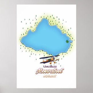 Mosvatnet Norway lake map art print. Poster