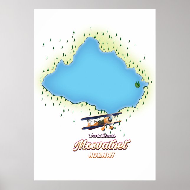 Mosvatnet Norway lake map art print. Poster (Front)