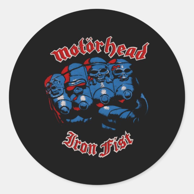 Motã¶Rhead Â€“ Iron Fist Red Blue Skulls Classic Round Sticker (Front)