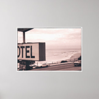Motel by the Sea Vintage Coastal Framed Canvas Print