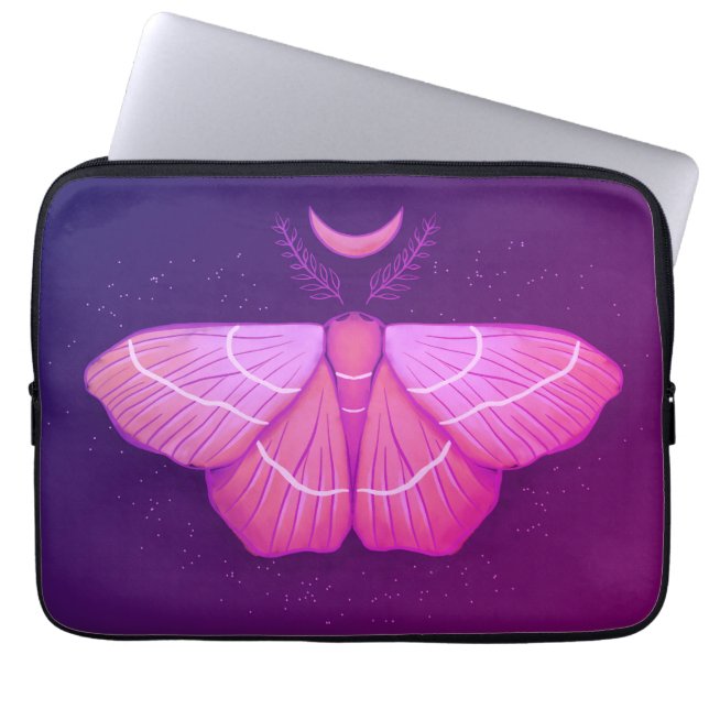 Moth And Moon Purple Witchy Magical Laptop Sleeve (Front)