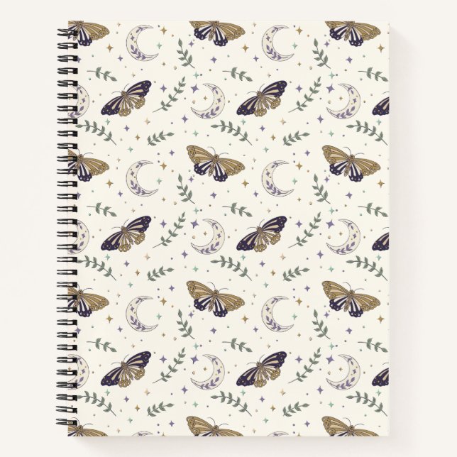 Moth and Moon Spiral Notebook 8.5"x11" (Front)