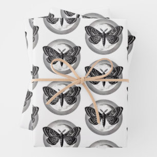 Moth and Moon Wrapping Paper Flat Sheet Set of 3