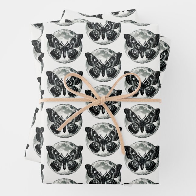 Moth and Moon Wrapping Paper Flat Sheet Set of 3 (In situ)