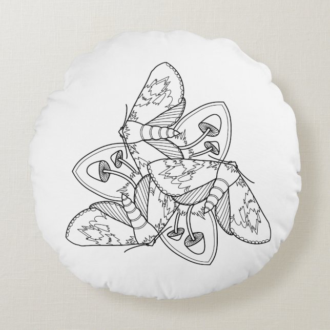 Moth and Mushroom Throw Pillow (Front)
