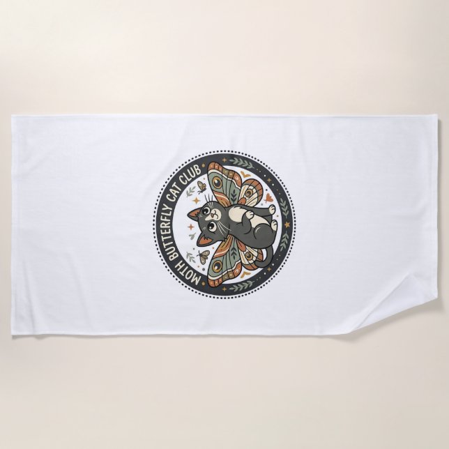 Moth Butterfly Cat POD Vector Art - Moth Butterfly Beach Towel (Front)