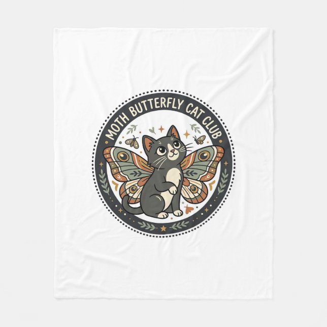 Moth Butterfly Cat POD Vector Art - Moth Butterfly Fleece Blanket (Front)