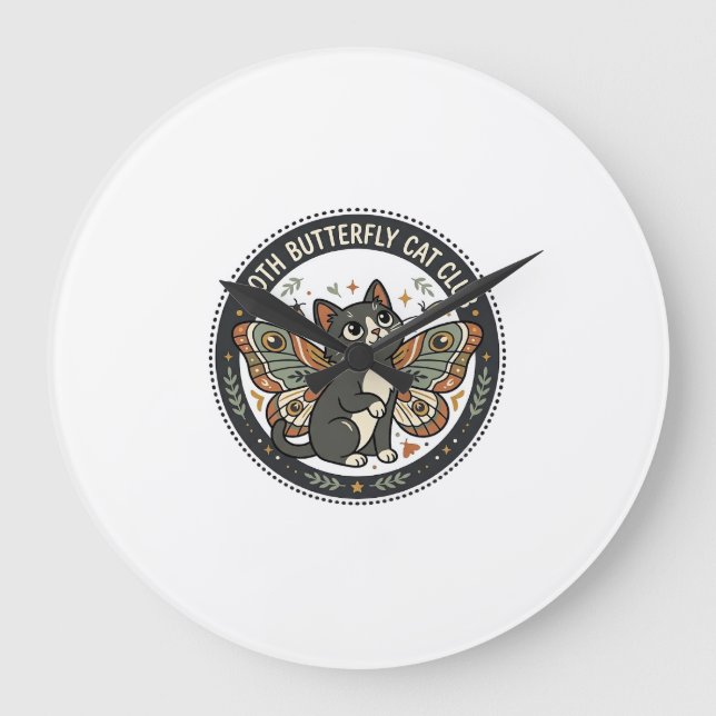 Moth Butterfly Cat POD Vector Art - Moth Butterfly Large Clock (Front)
