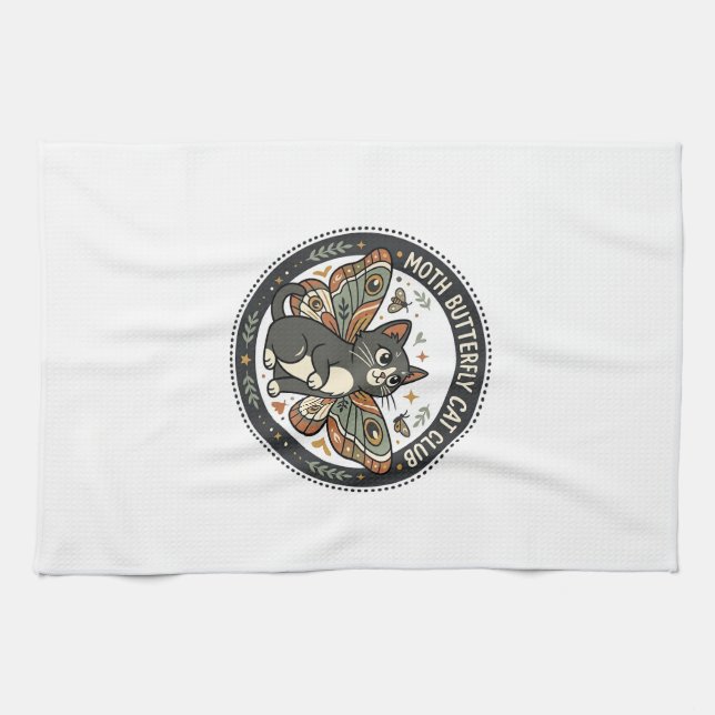 Moth Butterfly Cat POD Vector Art - Moth Butterfly Tea Towel (Horizontal)