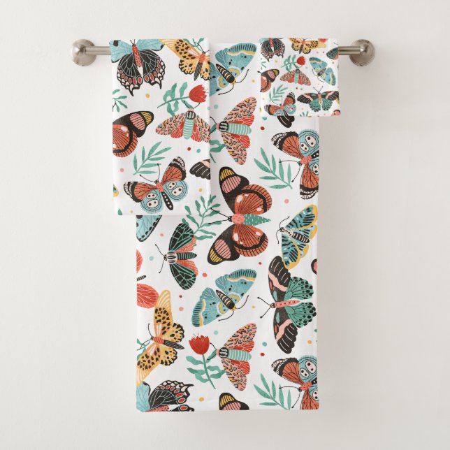 Moth Butterfly Pattern Bath Towel Set (Insitu)