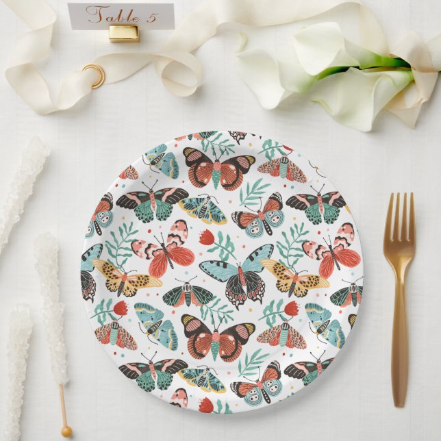 Moth Butterfly Pattern Paper Plate (Wedding)