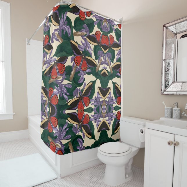 Moth Butterfly Pattern Shower Curtain (In Situ)