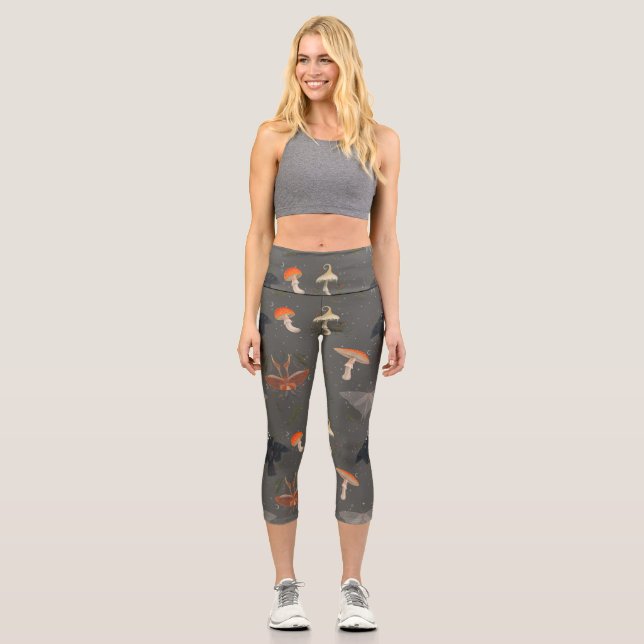 Moth Cottagecore Pattern Capri Leggings (Front)