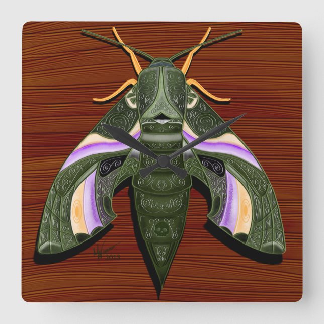 Moth Emboss Square Wall Clock (Front)