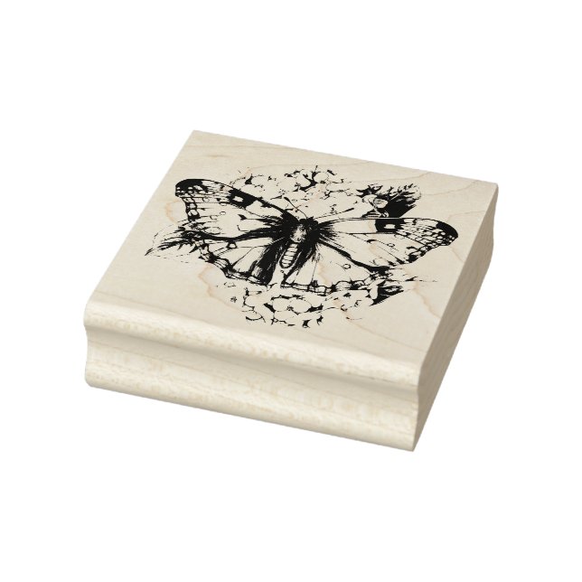 Moth &  Flowers Rubber Stamp (Stamp)