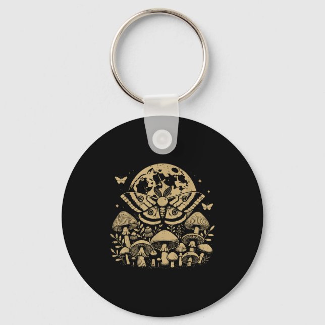 Moth Full Moon Mushroom Boho Aesthetic Occult Men  Key Ring (Front)