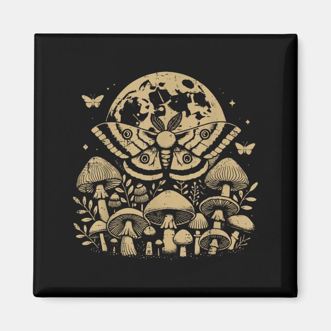 Moth Full Moon Mushroom Boho Aesthetic Occult Men  Magnet (Front)