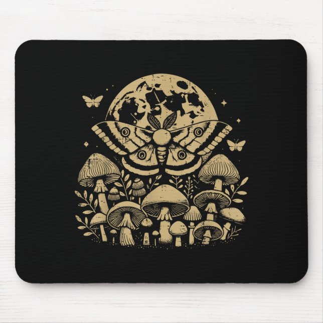 Moth Full Moon Mushroom Boho Aesthetic Occult Men  Mouse Mat (Front)