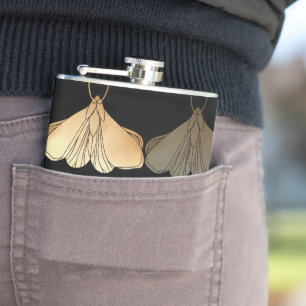 Moth in gold pattern hip flask